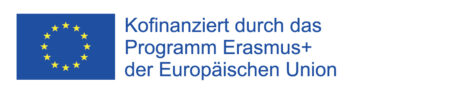 Kofinanziert durch das Programm Erasmus+ der Europäischen Union. Blaues Logo mit gelben Sternen.