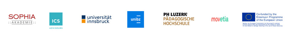 LEA-Logos: Sophia::Akademie | ICS Adviseurs | Universität Innsbruck | Unibersität Bozen | PH Luzern | movetia | EU 2023